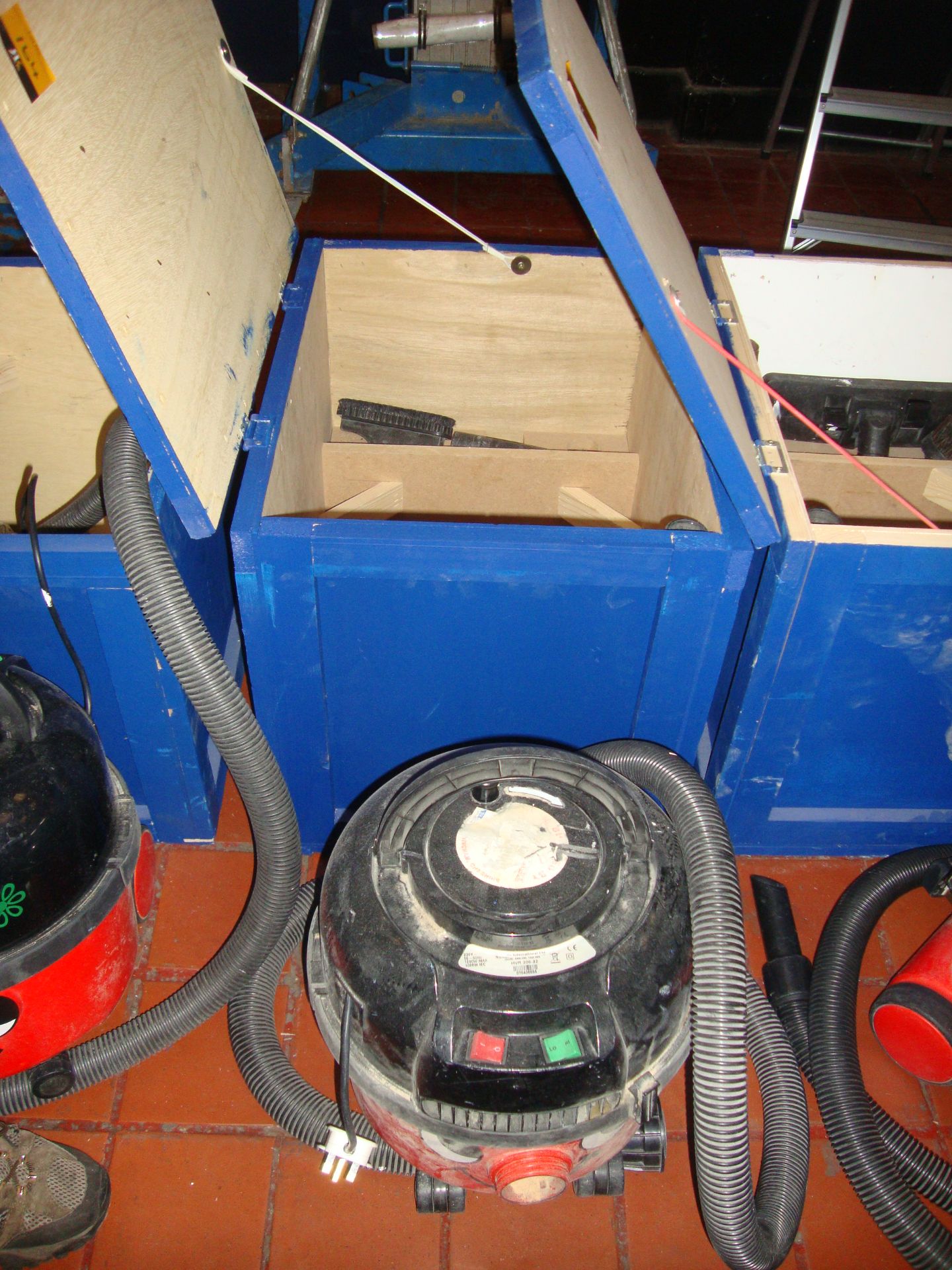 Henry vacuum cleaner in its own custom-built dedicated wooden box, including accessories as pictured