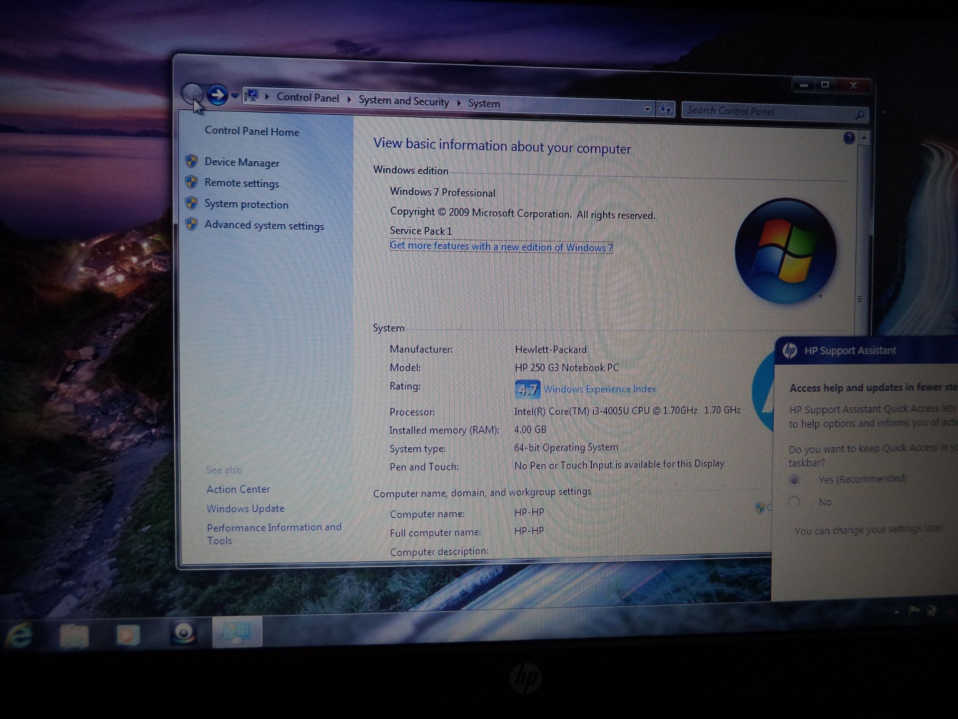 HP ProBook 250 G3 notebook computer with 15.6" widescreen display & built-in webcam, core i3-4005U - Image 3 of 3