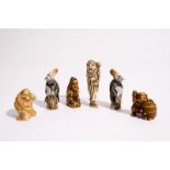 Six various Japanese netsuke in ivory and porcelain, Meiji/Taisho, 19/20th C. Condition reports