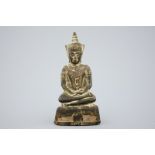 A bronze figure of Buddha, Ayutthaya, Thailand, 17/18th C. H.: 16,5 - L.: 8 cm - W.: 3,5 cm