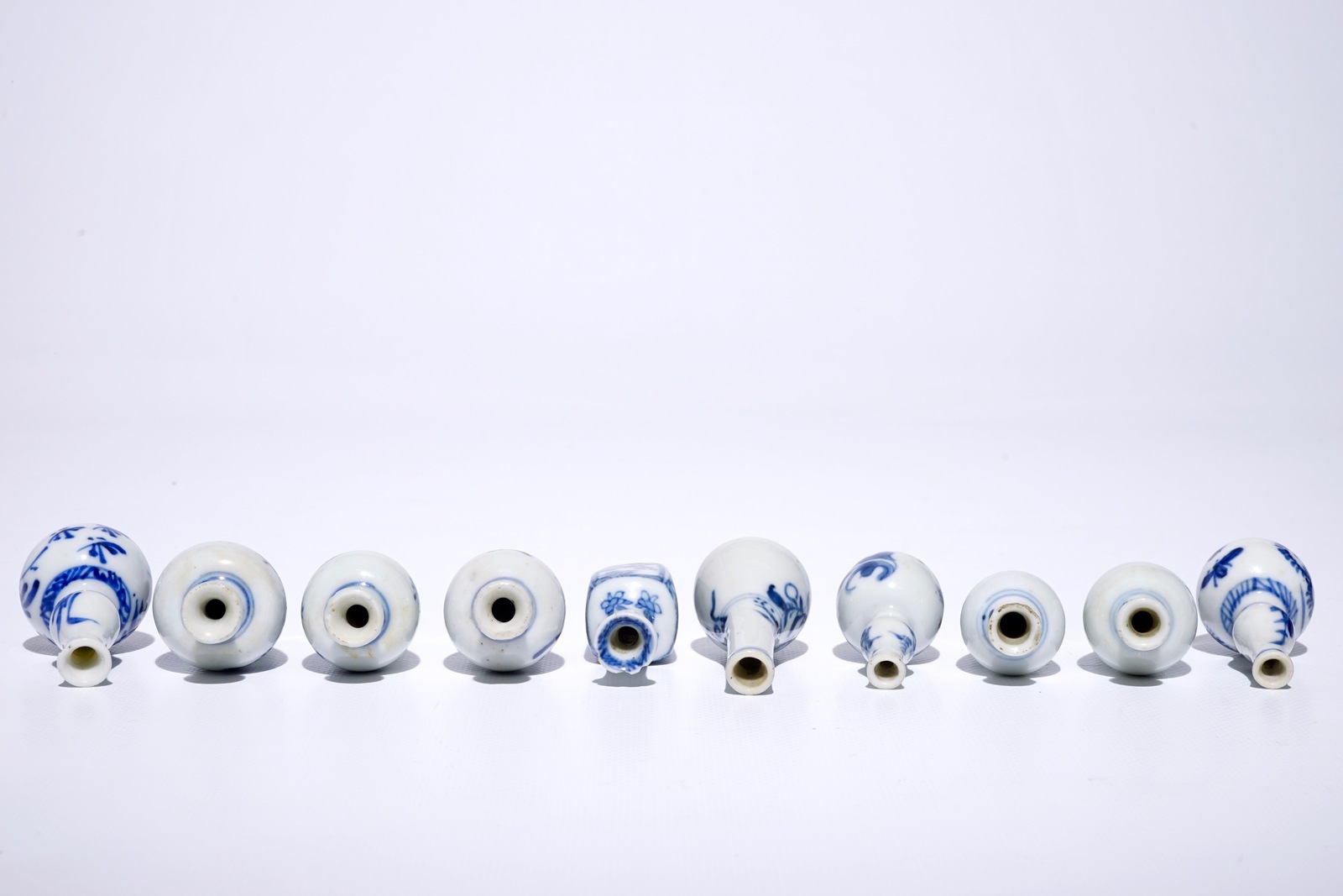 Ten Chinese blue and white miniature dolls house vases, mostly Kangxi H.: 7 cm (the tallest) - Image 3 of 4