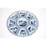 A complete nine-piece Chinese blue and white sweetmeat set, 19th C. Dim.: 14 x 11, 5 cm (each