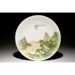 A Chinese qianjiang cai landscape dish, 19/20th C. Dia.: 31 cm - H.: 6 cm Condition reports and high