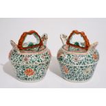 A pair of Chinese famille verte lime pots, poss. for the Vietnamese market, Kangxi Dim.: 21,5 x 20,5