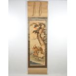 A large Japanese scroll painting in a wooden box, 19/20th C. Dim.: 205 x 60 cm Condition reports and