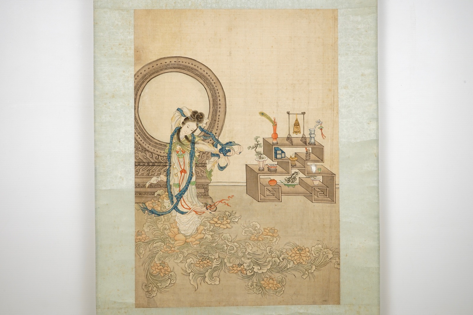 A large Chinese scroll painting, 19/20th C. Dim.: 185 x 46 cm Condition reports and high