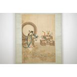 A large Chinese scroll painting, 19/20th C. Dim.: 185 x 46 cm Condition reports and high