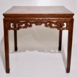 A Chinese carved hardwood table, 19/20th C. L.: 91 cm - W.: 91 cm - H.: 85,5 cm Condition reports