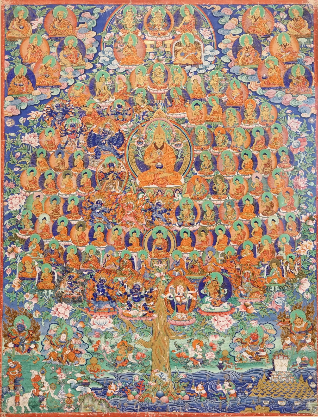 A Refuge Tree thangka, Tibet or Nepal, 19/20th C. Dim.: 76 x 58 cm (excl. the frame) Condition