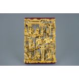 A Chinese carved gilt wood panel with a fighting scene, Ningbo, 19/20th C. Dim.: L.: 44 cm - W.: