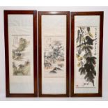 Three large Chinese paintings on paper, 20th C. Dim.: 132 x 40,5 cm (the largest) Condition