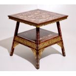 A Chinese parcel-gilt and sculpted wood table with bone inlay, 20th C. L.: 64 cm - W.: 64 cm - H.: