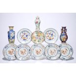 A varied lot of Chinese famille rose, Imari-style and blue and white porcelain, 18/19th C. Dia.: