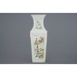 A rectangular Chinese qianjiang cai vase with immortals and landscapes, 19/20th C. H.: 58 cm