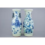 Two Chinese vases with blue and white design on celadon ground, 19th C. H.: 60 cm Condition