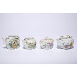 Four Chinese famille rose teapots and covers, 19/20th C. L.: 15,5 cm - W.: 12,5 cm - H.: 10,5 cm (