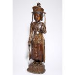 A large lacquered and gilt bronze model of Bodhisattva, prob. Korea, Goryeo/Choson, 14-16th C. H.: