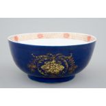 A large Chinese blue ground bowl with gilt decorations, 18th C. Dia.: 35 cm - H.: 16 cm Condition