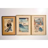 Three framed Japanese woodblock prints, Edo/Meiji, 19th C. Dim.: 48,5 x 35,5 cm - Dim.: 36 x 24