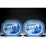 A pair of octagonal Chinese blue and white platters, Qianlong Dim.: 40 x 32 cm Condition reports and