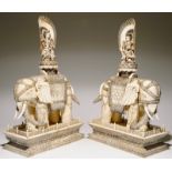 A pair of massive ivory groups of Guanyin seated on an elephants, 19th C. Dim.: 80 x 51 x 25 cm
