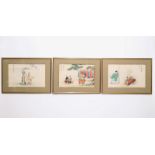 Three Japanese paintings on paper, Meiji/Taisho, 19/20th C. Dim.: 28,5 x 47 cm Condition reports and