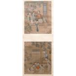 A frame of two Chinese paintings on textile, 19th C. Dim.: 104 x 59,5 cm (excl. frame) Condition