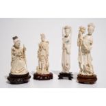 Four Chinese carved ivory female figures on wooden base, late 19th and early 20th C. H.: 25 cm (