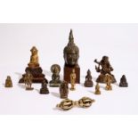 A collection of small bronze figures, India, Nepal, Tibet, Japan, 18/20th C. Condition reports and