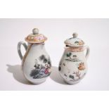 Two Chinese famille rose export milk jugs and covers, Qianlong H.: 12,5 cm (the tallest) Condition