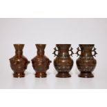 Two pairs of Japanese bronze and champleve vases, Meiji, 19th C. H.: 30,5 cm Condition reports and