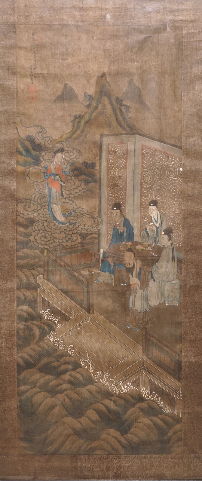 A Chinese painting on textile, 19th C. Dim.: 104 x 44,5 cm (excl. the frame) Condition reports and