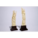 Two tall Indian carved ivory figures of deities, ca. 1900 H.: 38,5 cm & 33 cm Condition reports