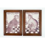 A pair of manganese Dutch Delft tile panels with a cat and a dog, 18th C. Dim.: 47,8 x 34,4 cm (