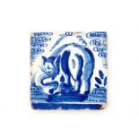 A rare Dutch Delft blue and white tile with an elephant, Rotterdam, ca. 1620 Dim.: Ca. 13 x 13 cm