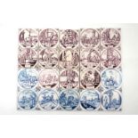 A set of 20 Dutch Delft blue, white and manganese biblical tiles, Utrecht, 18th C. Dim.: Ca. 13 x 13