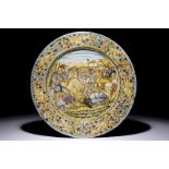A large Italian maiolica dish, Castelli, workshop of Francesco Grue, 1st half 17th C. Dia.: 44 cm
