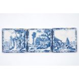 A set of three fine Dutch Delft blue and white biblical tiles, 18th C. Dim.: 13 x 13 cm Condition