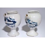 A pair of Dutch Delft blue and white wet drug jars, 18th C. H.: 23 cm Condition reports and high