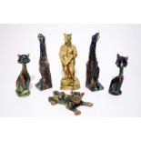 A collection of Flemish pottery figures, incl. cats, gargoyles and a Bruges bear, 20th C. H.: 38