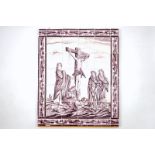 A manganese Dutch Delft 20 tile panel with Christ on the cross, late 18th C. Dim.: 78,5 x 64,5 cm