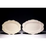 Two large oval white Delft serving dishes, 2nd half 18th C. L.: 43 cm - W.: 30 cm - H.: 4 cm (the