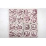 A set of 16 manganese Dutch Delft biblical tiles, 18/19th C. Dim.: 26 x 26 cm (per set of 4)