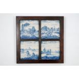 A set of four Dutch Delft blue and white "Open landscape" tiles, 18th C. Dim.: 31 x 31 cm (