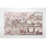 A set of 15 manganese Dutch Delft biblical tiles, 18/19th C. Dim.: ca. 13 x 13 cm each Condition