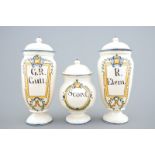 Three polychrome pharmacy jars with covers, Haguenau, France, 18th C. H.: 30 cm Condition reports