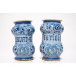 A pair of Italian maiolica alberelli, Venice, dated 1592 H.: 15,5 cm  Condition reports and high