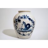 A Dutch Delft blue and white "seahorse" tobacco jar , 18th C. H.: 27,5 cm Condition reports and high