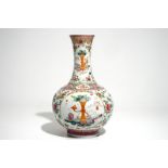 A Chinese famille rose bottle vase, Guangxu mark, 20th C.