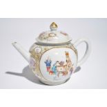 A Chinese famille rose mandarin teapot and cover, Qianlong